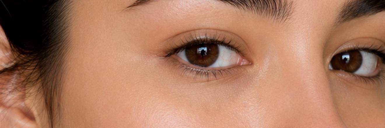 Close-up of a face with clear, glowing skin